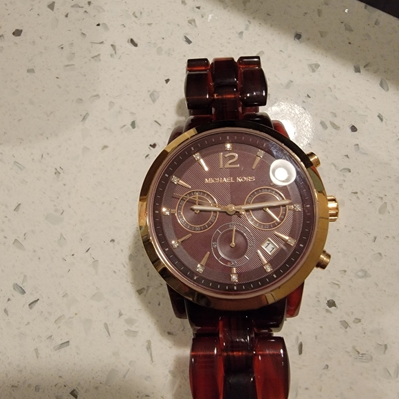 Michael Kors Burgundy and Gold Wrist Watch - Picture 3 of 4